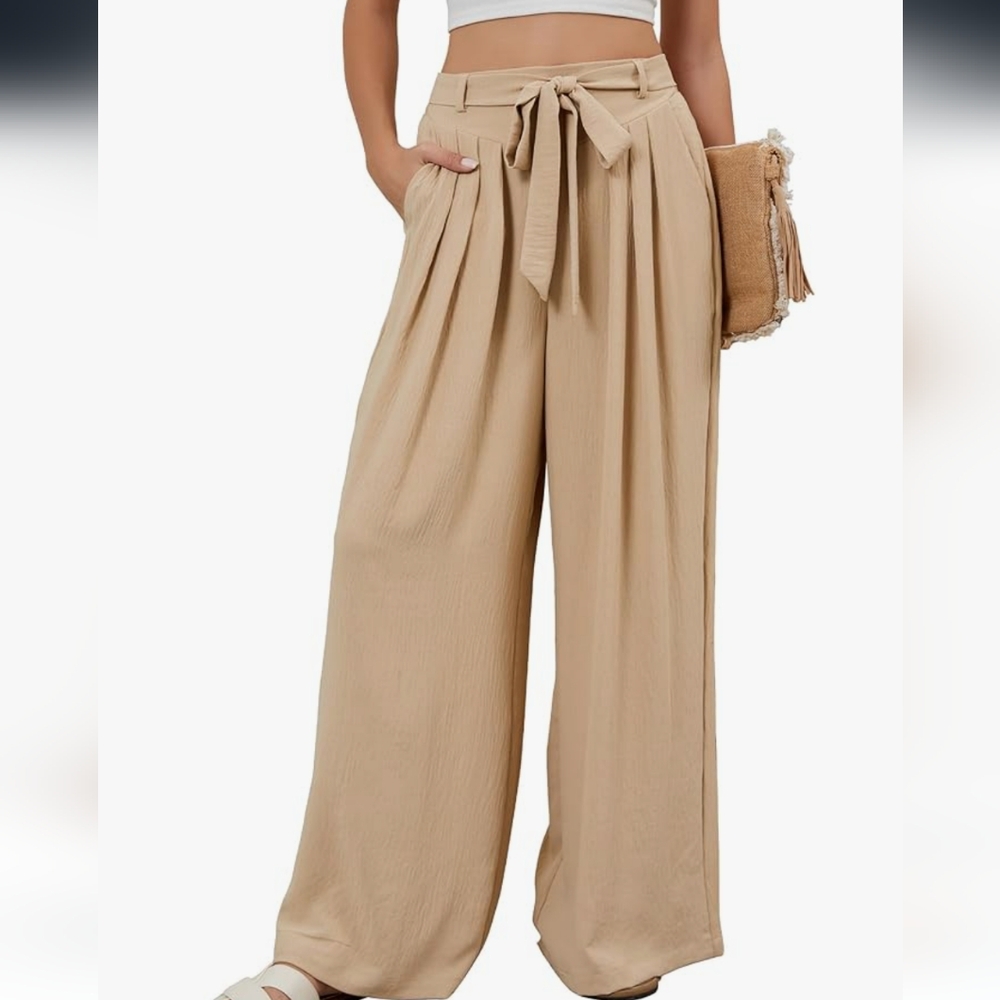 Womens Flowy Palazzo Pants High Waisted Wide Leg Trousers - Picture 5 of 5